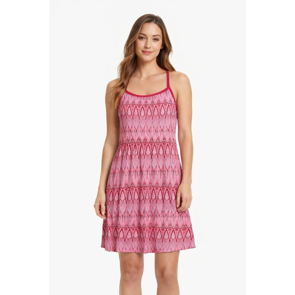 Prana Cora Azalea Feather Dress Women's size MEDIUM Pink Racerback